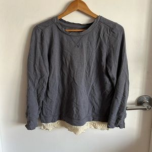 Muted blue aerie sweatshirt with eyelet frill